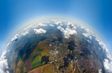 Aerial view from high altitude of little planet