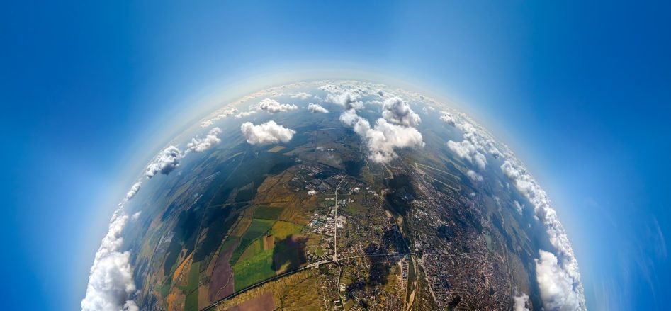 Aerial view from high altitude of little planet