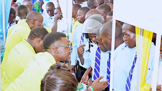 Interacting with students at the exhibition