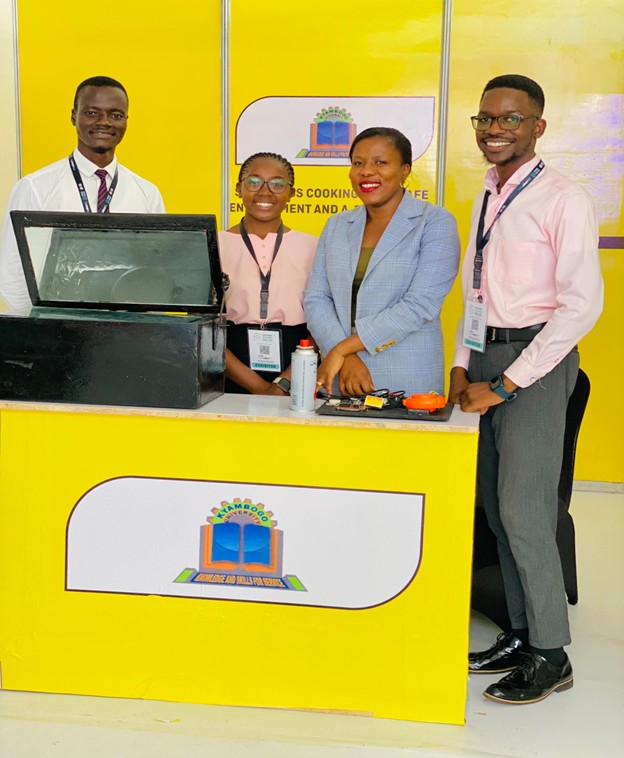 The students that represented Kyambogo University left to right- Mr. Jonathan Okello, Ms. Loydah Kyomugisha, Eng. Mercy Kitimbo Asiku (lecturer) and Mr. Timothy Obbo