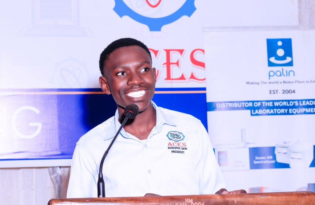 ACES President, Mr. Remigio Mugomi, delivers opening remarks at the inaugural Chemical Engineers Convention, acknowledging alumni, guests, and the efforts behind the event’s success.