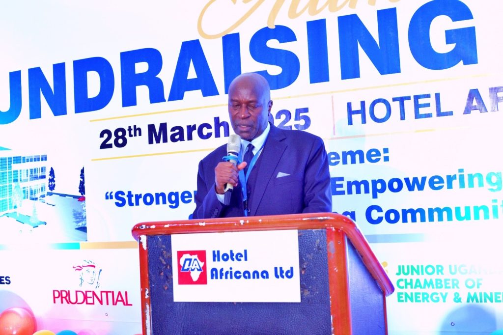 Prof. Eli Katunguka, the Kyambogo University Vice Chancellor, addresses the attendees during the alumni fundraising dinner at Hotel Africana.