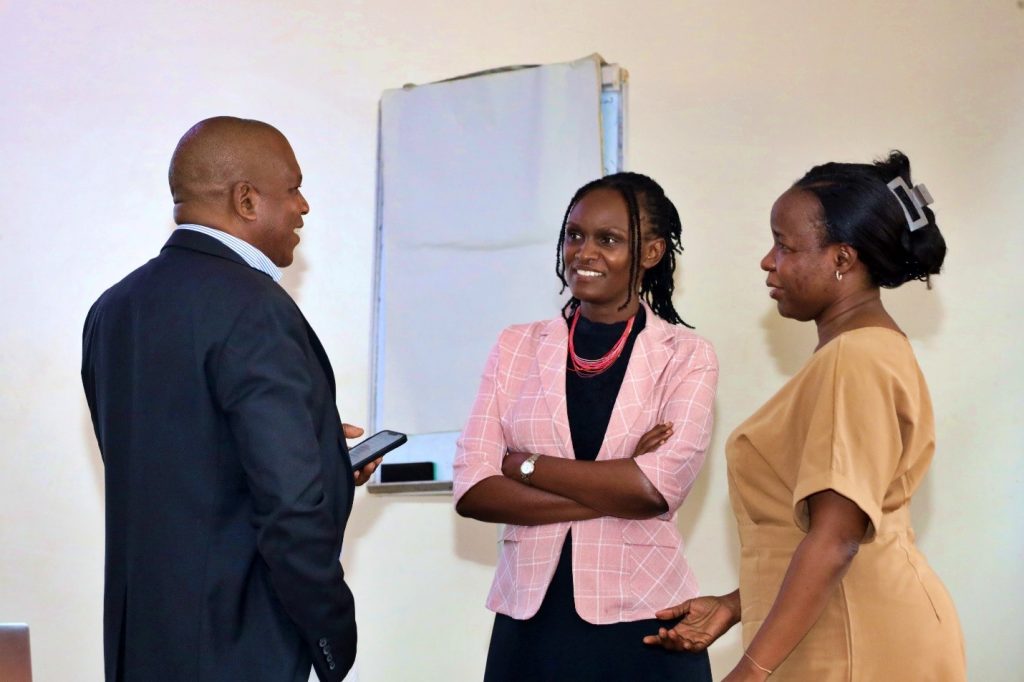 The trainer Mr. Alex Muhwezi (middle) posses for a photo with the AgriFose Hub Leader, Dr. Judith Nagasha, VC representative Eng. Dr. Anne Nakagiri and the participants