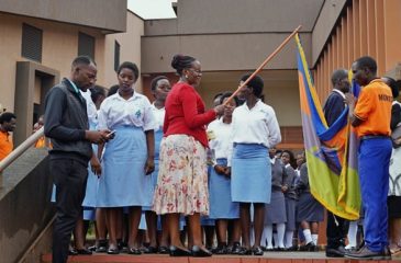 The Director Gender Mainstreaming, Dr. Deborah Nakalyowa-Luggya fagging off the band