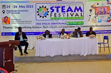 Leaders, researchers, and innovators engage in a panel discussion during the Kyambogo University STEAM Festival, advancing dialogue on science, technology, and innovation for community development.