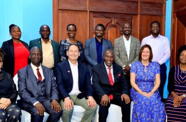 Kyambogo University team and UWE team pose for a photo after a partnership dinner
