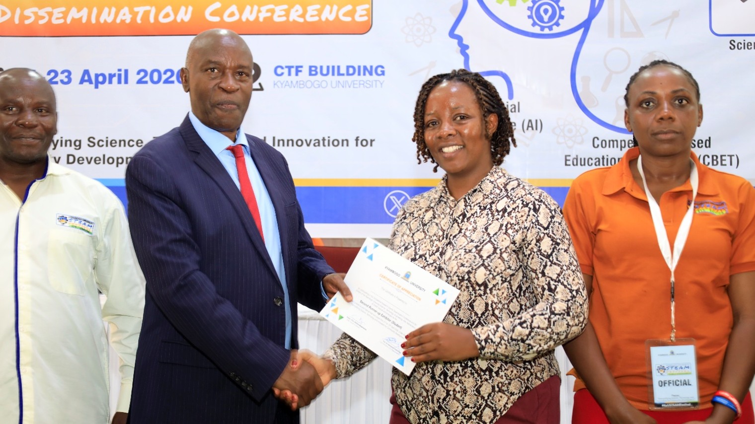 The VC hands over a certificate of appreciation to Dr. Savannah Nuwagaba on behalf of the organizing committee.