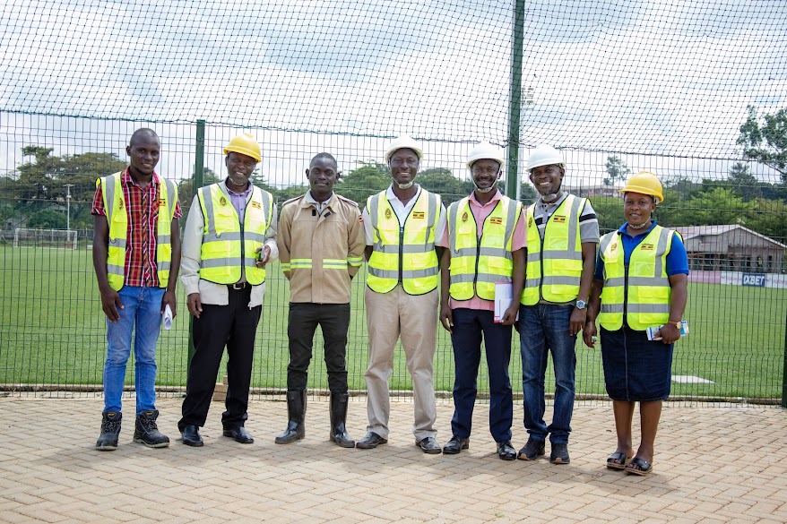 The Vice Chancellor with the Engineers of UPDF engineering brigade and the Sports tutors visiting the pitch