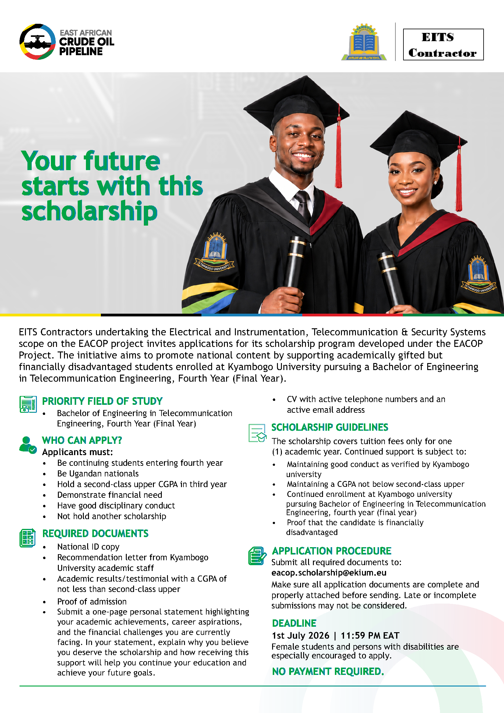 Scholarship Opportunity: EACOP EITS Scholarship for Kyambogo Telecommunication Engineering Students